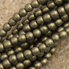 200 Czech 3mm Pressed Glass Round Beads Metallic Suede Gold (79080)