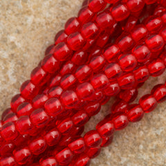 200 Czech 3mm Pressed Glass Round Beads Light Siam Ruby (90080)