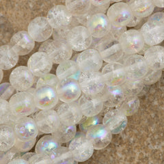 100 Czech 6mm Pressed Glass Round Crystal Crackle AB Beads (00030CX)