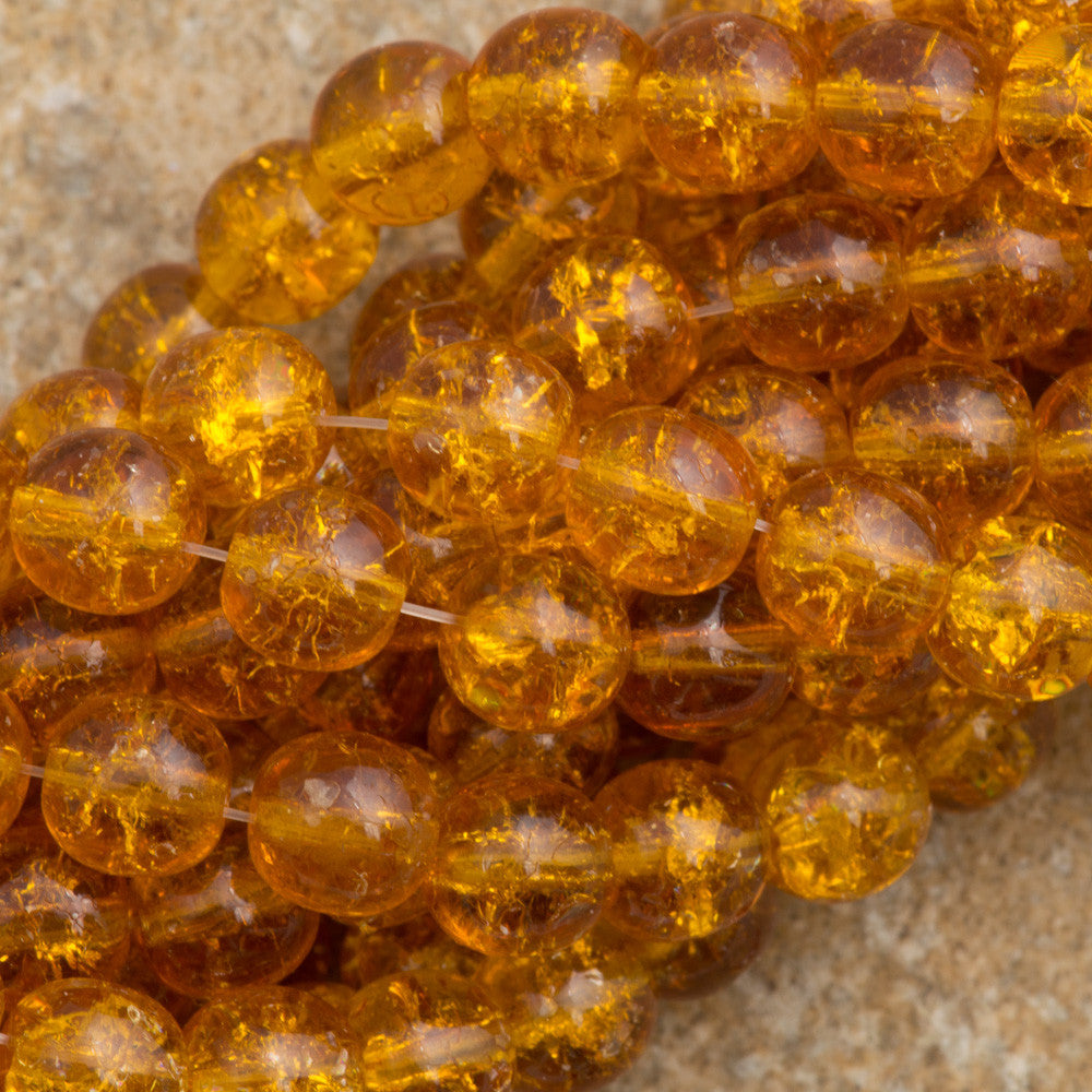 6mm Orange/Topaz Round Glass Beads