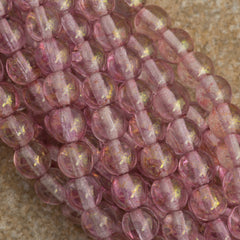 100 Czech 6mm Pressed Glass Round Beads Transparent Topaz Pink Luster (15495)