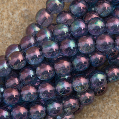100 Czech 6mm Pressed Glass Round Beads Transparent Amethyst Luster (15726)