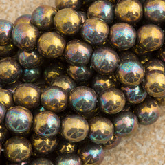 100 Czech 6mm Pressed Glass Round Oxidized Bronze Clay Beads (15768)