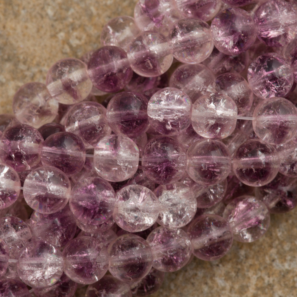 100 Czech 6mm Pressed Glass Round Rosaline Amethyst Crackle Beads (27701CRK)