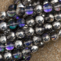 100 Czech 6mm Pressed Glass Round Silver Blue Crystal Beads (29536)