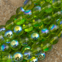100 Czech 6mm Pressed Glass Round Beads Olivine AB (50230X)
