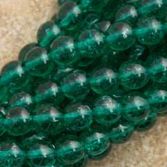 100 Czech 6mm Pressed Glass Round Emerald Crackle Beads (50720CRK)