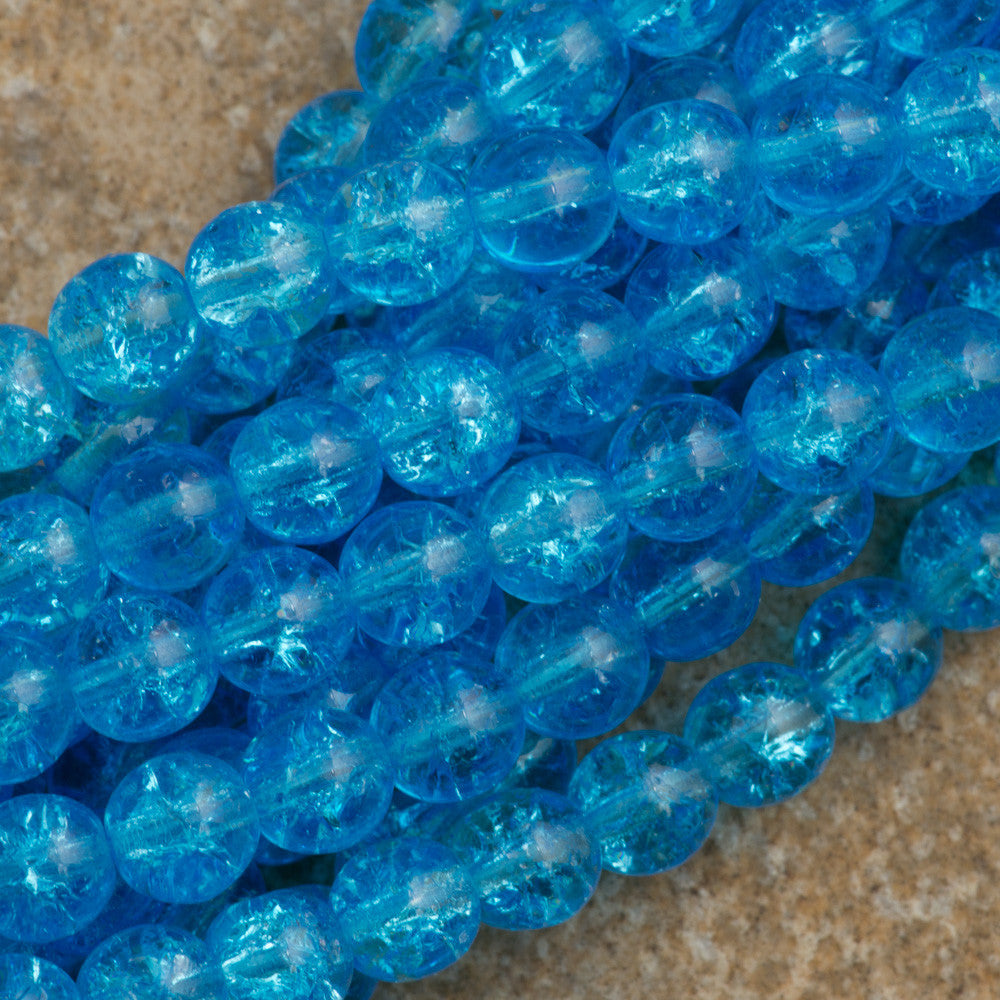 100 Czech 6mm Pressed Glass Round Aquamarine Crackle Beads