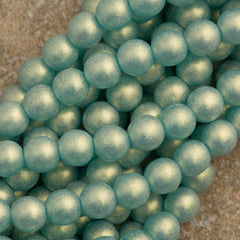 100 Czech 6mm Pressed Glass Round Gold Suede Light Teal Beads (60210MSG)