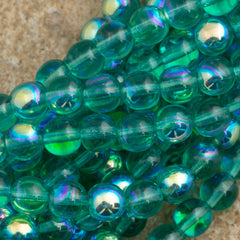 100 Czech 6mm Pressed Glass Round Light Teal AB Beads (60210X)