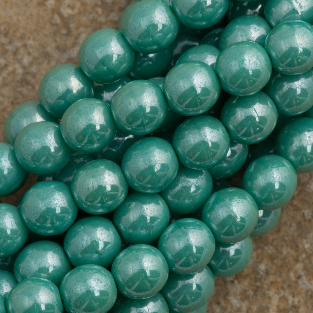 100 Czech 6mm Pressed Glass Round Turquoise Luster Beads (63130L)