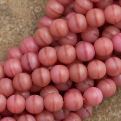 100 Czech 6mm Pressed Glass Round Coral Pink Beads (74020)