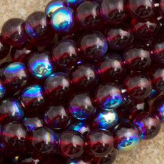100 Czech 6mm Pressed Glass Round Beads Ruby AB (90100X)