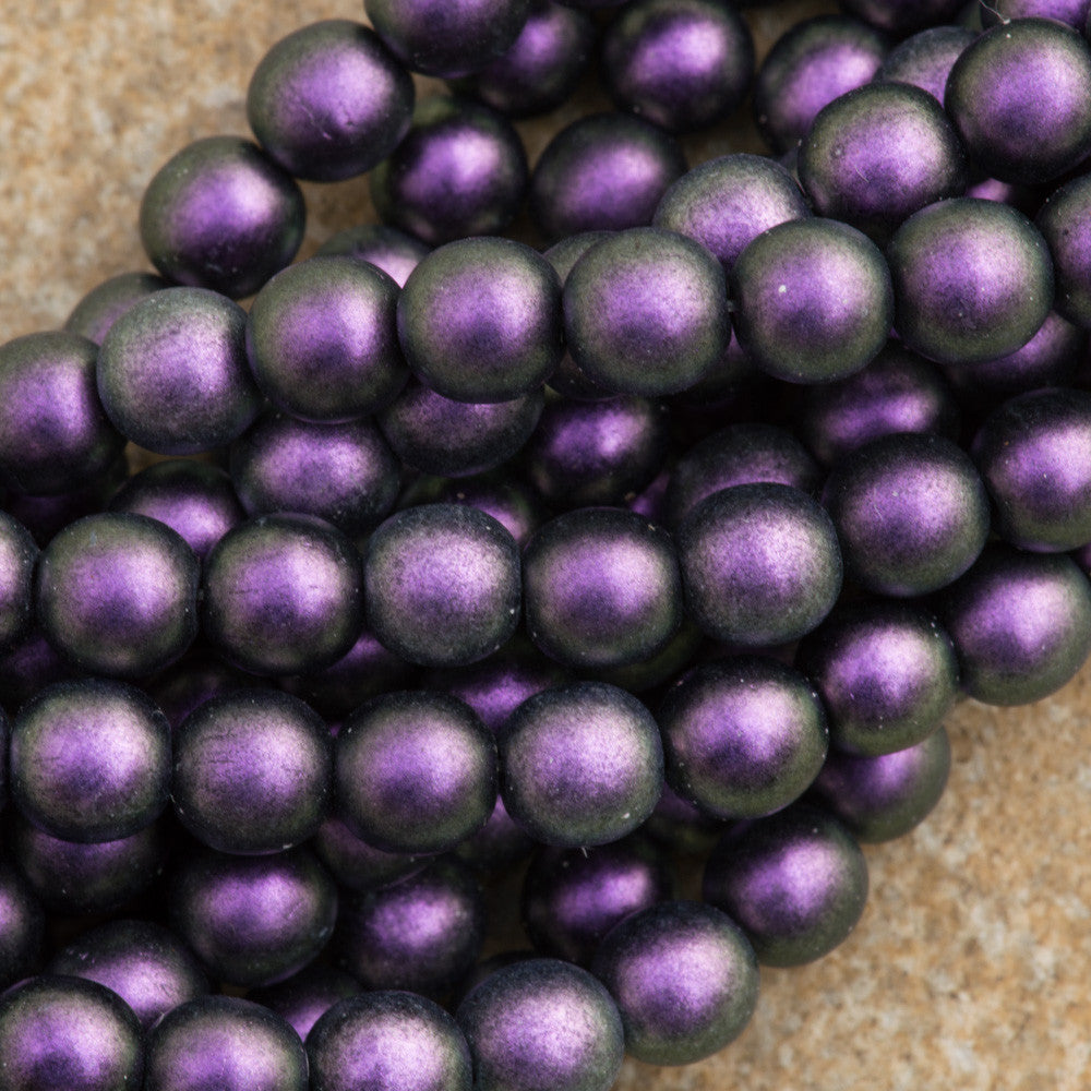 100 Czech 6mm Pressed Glass Round Polychrome Black Current Beads (94101)