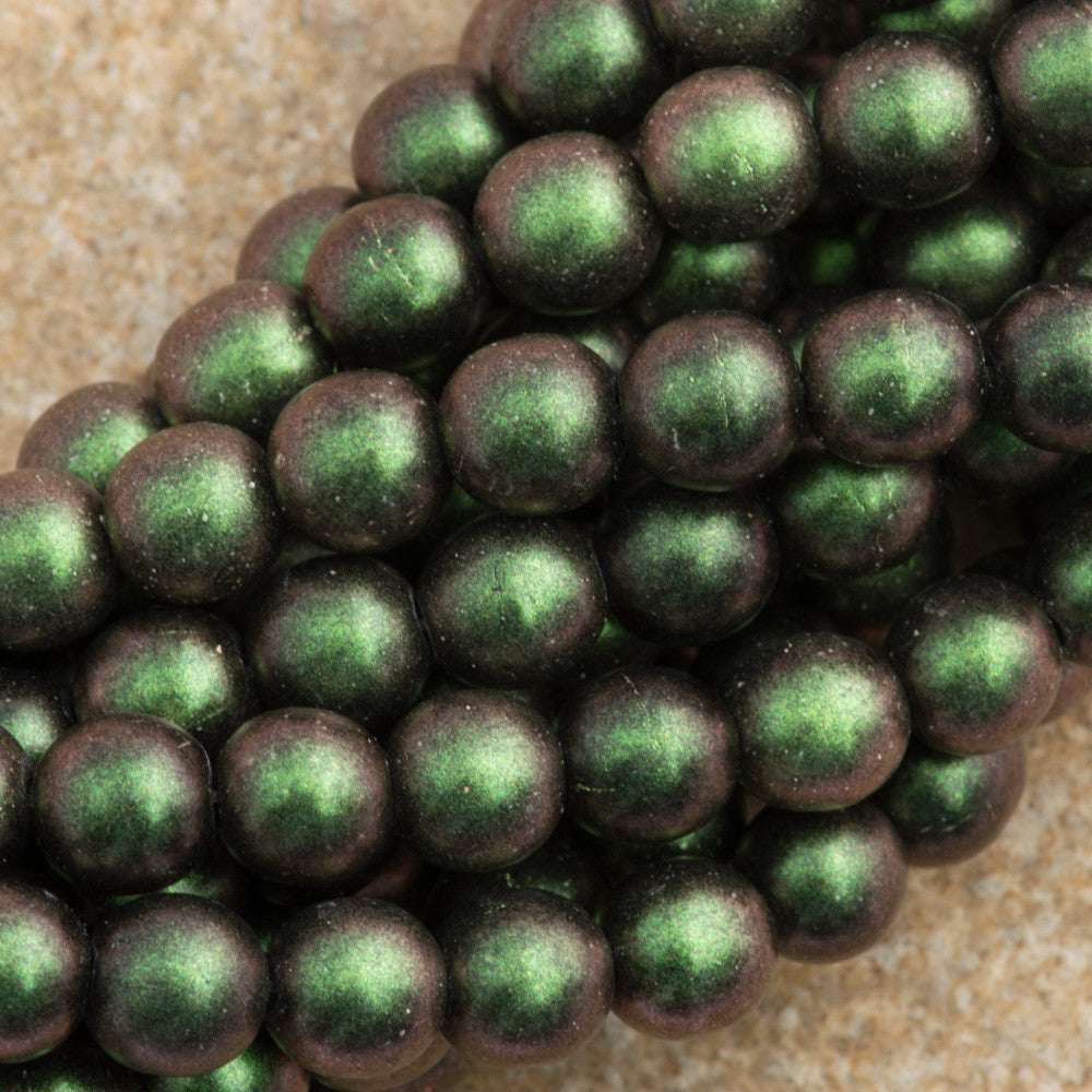 100 Czech 6mm Pressed Glass Round Polychrome Olive Mauve Beads (94103)