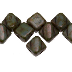 Czech Glass 6mm Two Hole Silky Beads Alabaster Blue Travertin
