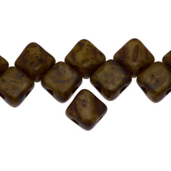 40 Czech Glass 6mm Two Hole Silky Beads Beige Picasso (13020T)