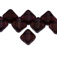 40 Czech Glass 6mm Two Hole Silky Beads Dark Amethyst Picasso (20080T)