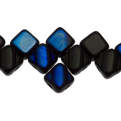 40 Czech Glass 6mm Two Hole Silky Beads Jet Azuro (23980AZ)
