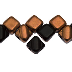 40 Czech Glass 6mm Two Hole Silky Beads Jet Capri Gold (23980CG)