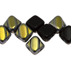 40 Czech Glass 6mm Two Hole Silky Beads Jet Marea (23980MAR)