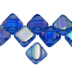 40 Czech Glass 6mm Two Hole Silky Beads Sapphire AB (30050X)