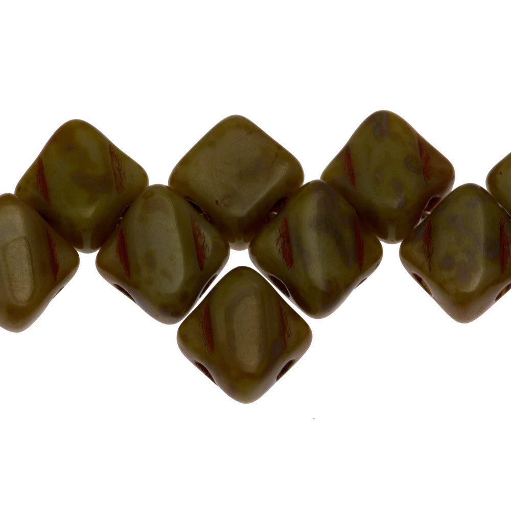 Czech Glass 6mm Two Hole Silky Beads Opaque Cloud Picasso