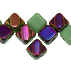 40 Czech Glass 6mm Two Hole Silky Beads Opaque Jade Sliperit (53100SP)
