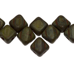 40 Czech Glass 6mm Two Hole Silky Beads Opaque Pear Picasso (53400T)