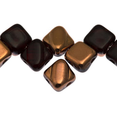 Czech Glass 6mm Two Hole Silky Beads Ruby Capri Gold