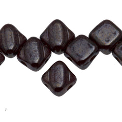 40 Czech Glass 6mm Two Hole Silky Beads Ruby Hematite (90100HEM)