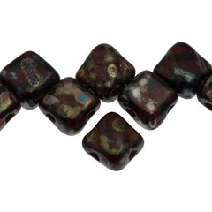 40 Czech Glass 6mm Two Hole Silky Beads Ruby Picasso (90100T)