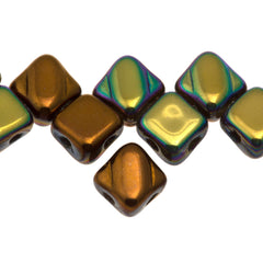 40 Czech Glass 6mm Two Hole Silky Beads Twinkle Bronze (98556)