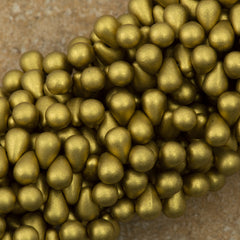 90 Czech 6x4mm Tear Drop Matte Metallic Aztec Gold Beads (01720K)