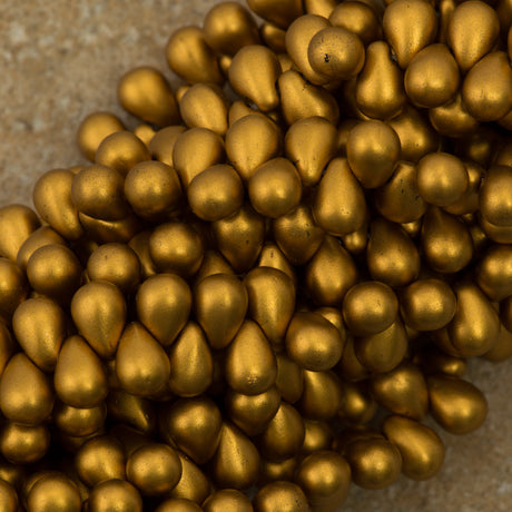 90 Czech 6x4mm Tear Drop Matte Metallic Goldenrod Beads (01730K)