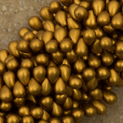 90 Czech 6x4mm Tear Drop Matte Metallic Goldenrod Beads (01730K)