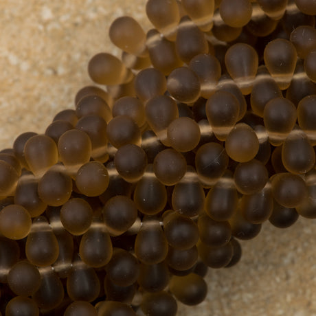 90 Czech 6x4mm Tear Drop Matte Smoky Topaz Beads (10230M)