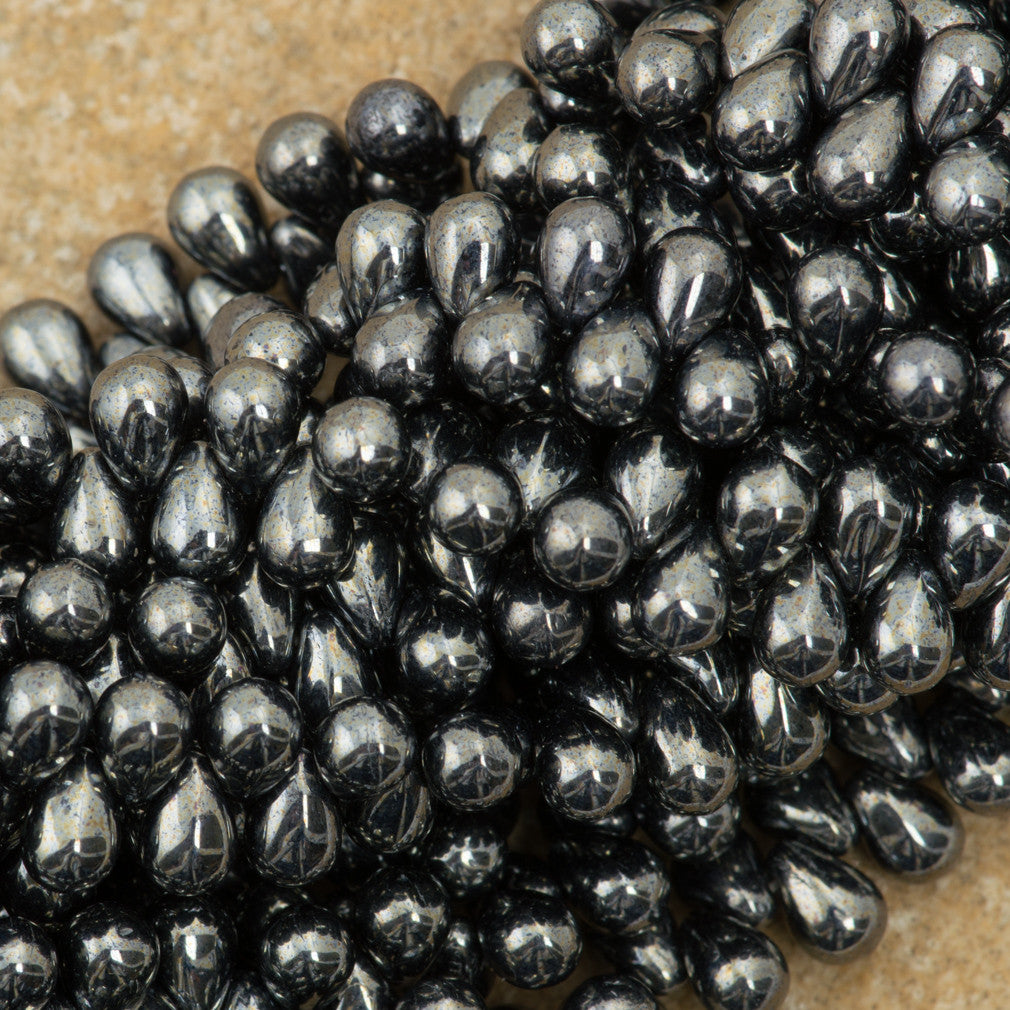 90 Czech 6x4mm Tear Drop Hematite Beads (14400)