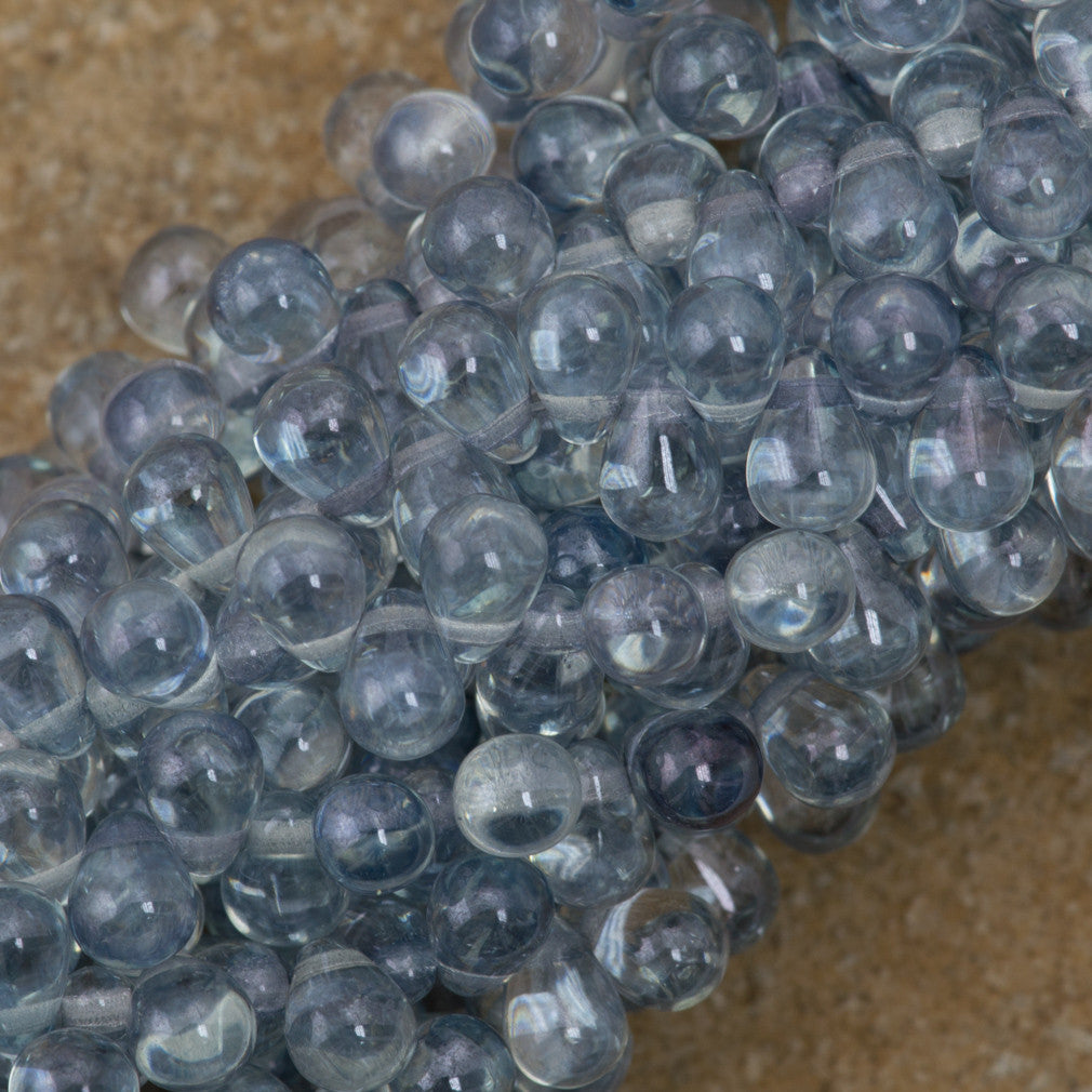 90 Czech 6x4mm Tear Drop Transparent Blue Luster Beads (14464)