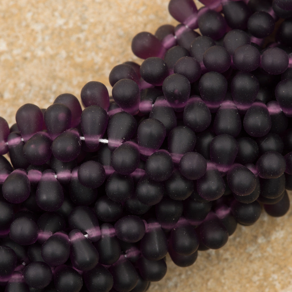 90 Czech 6x4mm Tear Drop Matte Amethyst Beads (20060M)