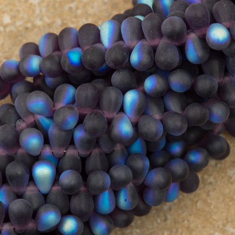 90 Czech 6x4mm Tear Drop Matte Amethyst AB Beads (20060MX)