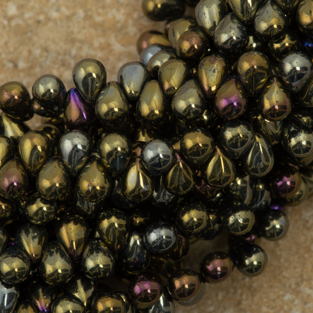 90 Czech 6x4mm Tear Drop Brown Iris Beads (21415)