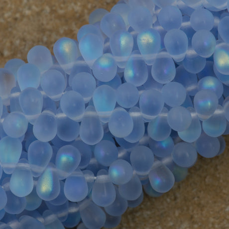 90 Czech 6x4mm Tear Drop Matte Blue Sky AB Beads (30010MX)