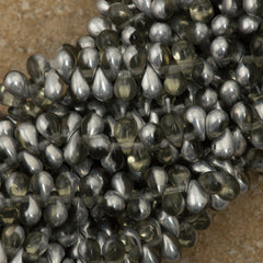 90 Czech 6x4mm Tear Drop Black Diamond Silver Beads (40010S)