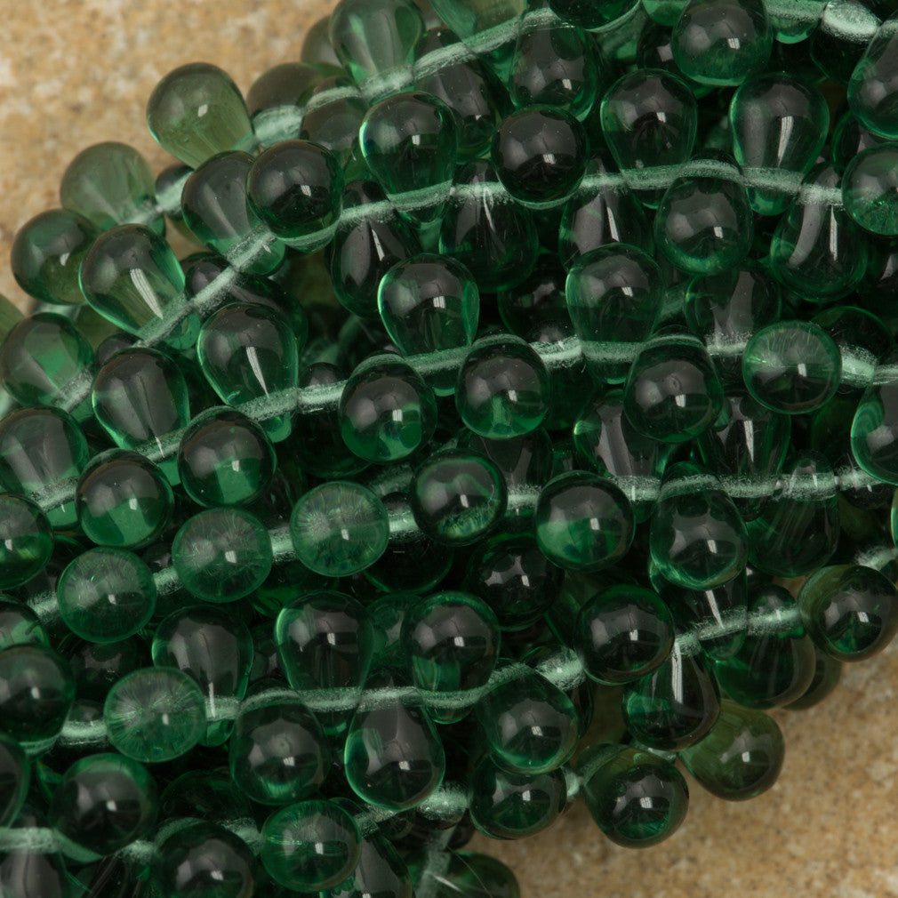 90 Czech 6x4mm Tear Drop Prairie Green Beads (50310)