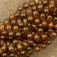 90 Czech 6x4mm Tear Drop Luster Rose Gold Topaz Beads (65491)