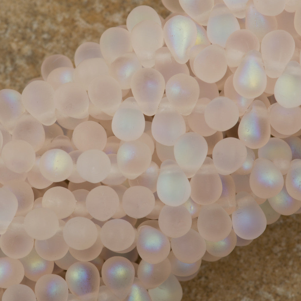 90 Czech 6x4mm Tear Drop Matte Rosaline AB Beads (70100MX)