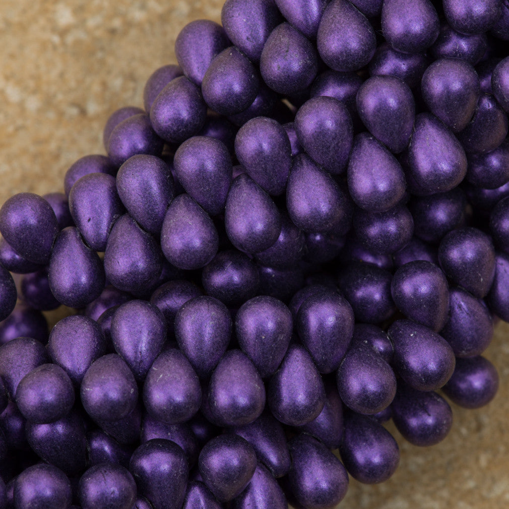 90 Czech 6x4mm Tear Drop Metallic Suede Purple Beads (79021)