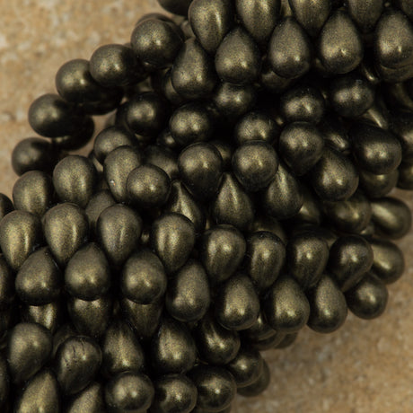 90 Czech 6x4mm Tear Drop Metallic Suede Dark Green Beads (79082)