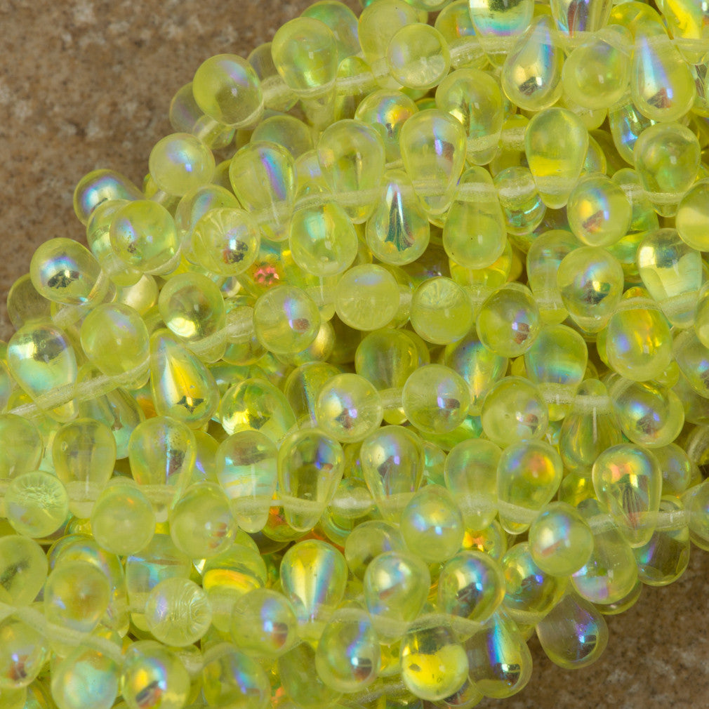 90 Czech 6x4mm Tear Drop Jonquil AB Beads (80130X)